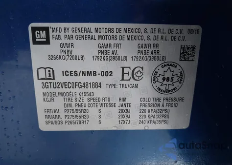 2015 GMC Sierra 1500 Slt z USA, uszkodzony, nr VIN 3GTU2VEC0FG481884